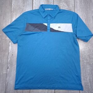 Travis Mathew Polo Shirt Mens Large Blue Colorblock Golf Performance